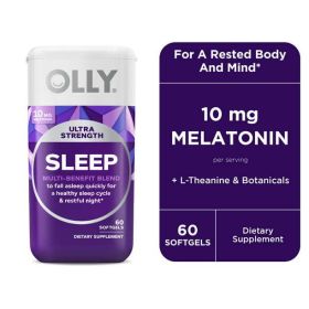 OLLY Ultra Strength Sleep Softgel, Melatonin Sleep Aid, Magnesium, L-Theanine, 60 Count