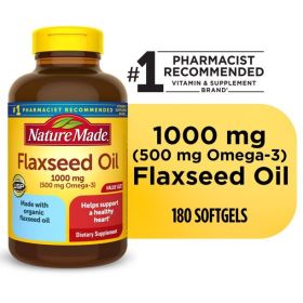 Nature Made Flaxseed Oil 1000 mg Softgels;  Dietary Supplement;  180 Count