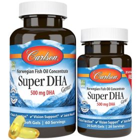 Carlson Labs - Super DHA Gems 500 mg. - Bonus Pack 60+20 Softgels - 2 Bottle(s)