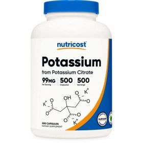Nutricost Potassium Citrate 99mg, 500 Capsules - Non-GMO & Gluten Free Supplement