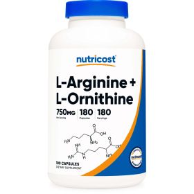 Nutricost L-Arginine L-Ornithine 750mg, 180 Capsules, Supplement