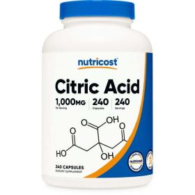 Nutricost Citric Acid 1000mg (1 Gram), 240 Capsules - Gluten Free, Non-GMO Supplement