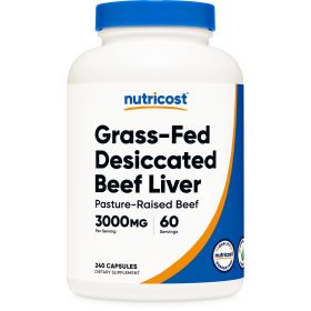 Nutricost Grass Fed Desiccated Beef Liver Supplement 240 Capsules, 3000mg (750mg Per Cap)