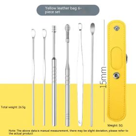 Stainless Steel Earpick Six-piece Set (Color: Yellow)