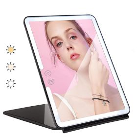 Large Cosmetic Mirror With Light Portable Make-up Rechargeable Folding Makeup (Option: Black-L)