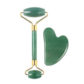 Jade Roller Heart-shaped Suit Crystal Massage (Option: Green Aventurine Suit)