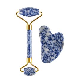 Jade Roller Heart-shaped Suit Crystal Massage (Option: Blue Dot Suit)