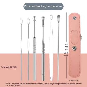 Stainless Steel Earpick Six-piece Set (Color: pink)