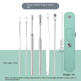 Stainless Steel Earpick Six-piece Set (Color: Green)